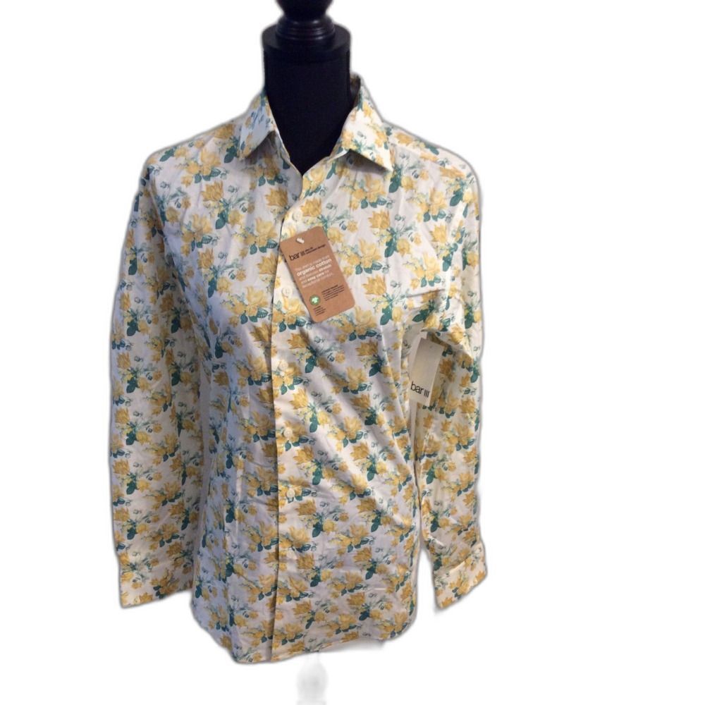 New NWT Mens Bar III Yellow Dress Shirt Small S Organic Cotton